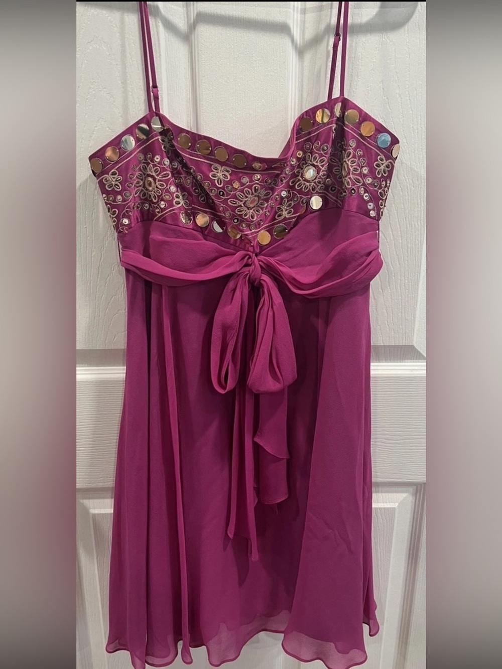 NWT BCBG Max Azria Magenta Embellished Dress Size 8 Silk Cocktail Party